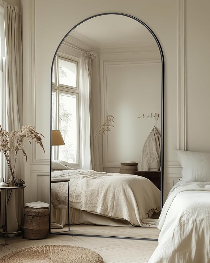 Full Length Mirror, 82"x44" Oversized Floor Mirror with Stand, Hanging or Leaning Full Body Mirrors Mirror for Bedroom, Living Room, Cloakroom, Arch, Black