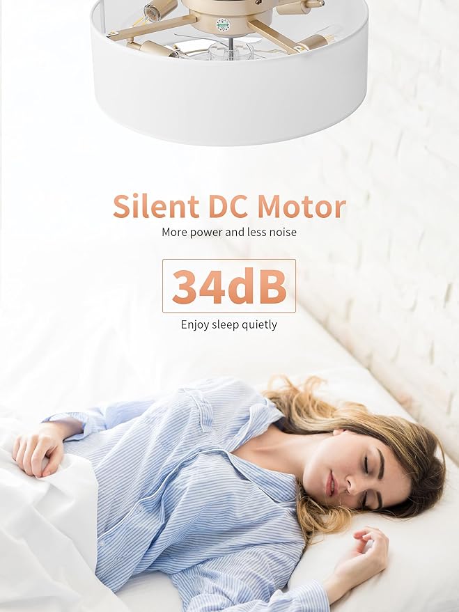 Low Profile Ceiling Fans with Lights, 20" Flush Mount Ceiling Fan with Light, Boho Bladeless with 6 Speeds, Rattan Remote Control for Bedroom, Nursery, Living Room