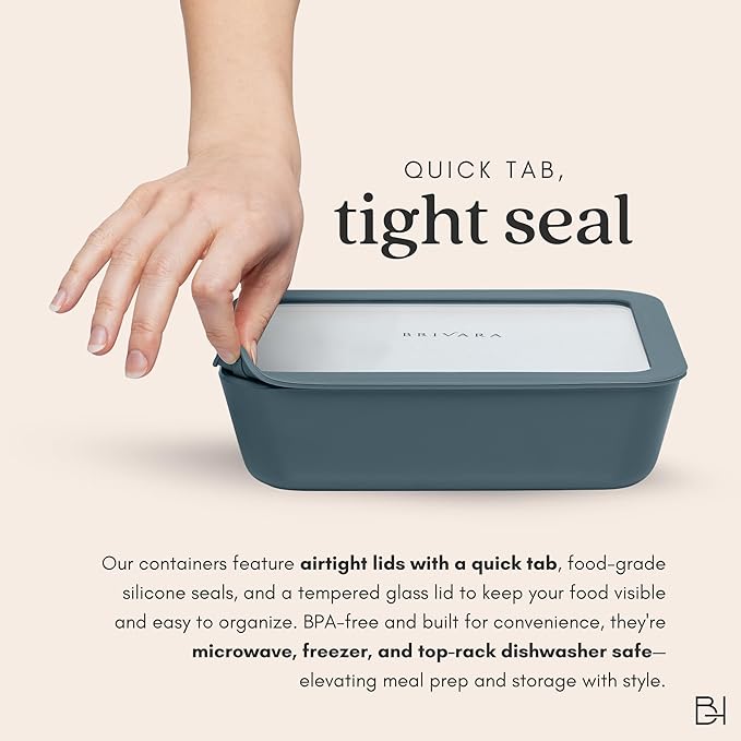 Ceramic Coated Glass Food Storage Container | No PTFE, PFOA, PFAS, and BPA | Reusable Non Toxic Meal Prep Container with Glass Lid | Easy To Store | 3 Cup Rectangle [Dusk]