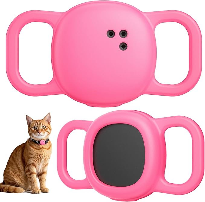 DDJ for Tile Life360 Sticker (2024) Tracker Cat Collar Case, 2-Pack Silicone Anti-Lost Protective Cover Tile Tracker Holder for Dog & Pet Collars, Durable, Easy Installation, Lightweight, Neon Pink