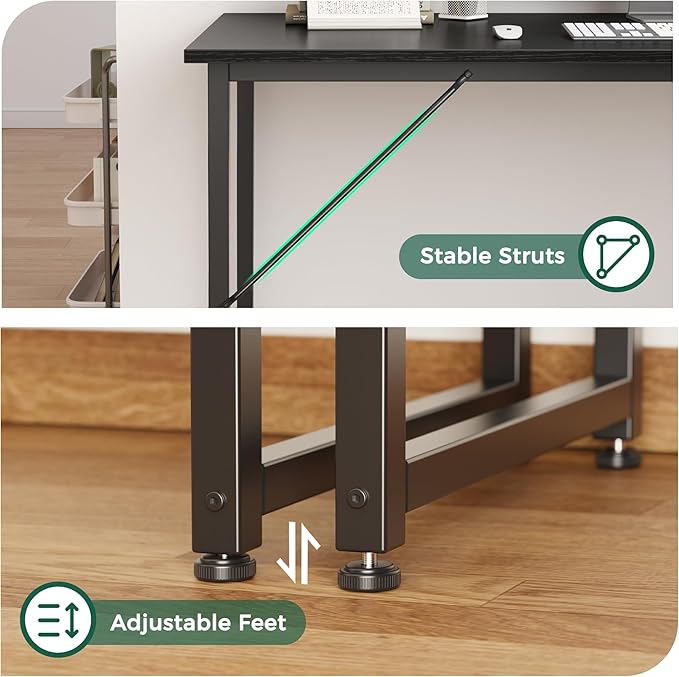 Huuger Modern Simple Office Desk, 40 Inch Gaming Desk with Storage, Black Metal Frame, Large Legroom