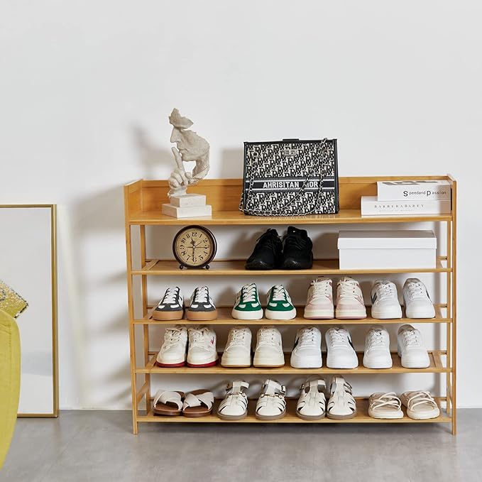 Bamboo Shoe Rack Organizer, 5 Tier Shoe shelf Storage Organizer, For Entryway, Hallway, and Closet (Nature-39.4")