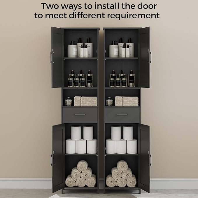 Homhedy 67" H Tall Bathroom Storage Cabinet with 2 Barn Doors and 1 Drawer, Narrow Storage Unit, Adjustable Shelves, Floor Cabinet for Bathroom, Living Room, Entryway, Kitchen, Black, (15.7" W)