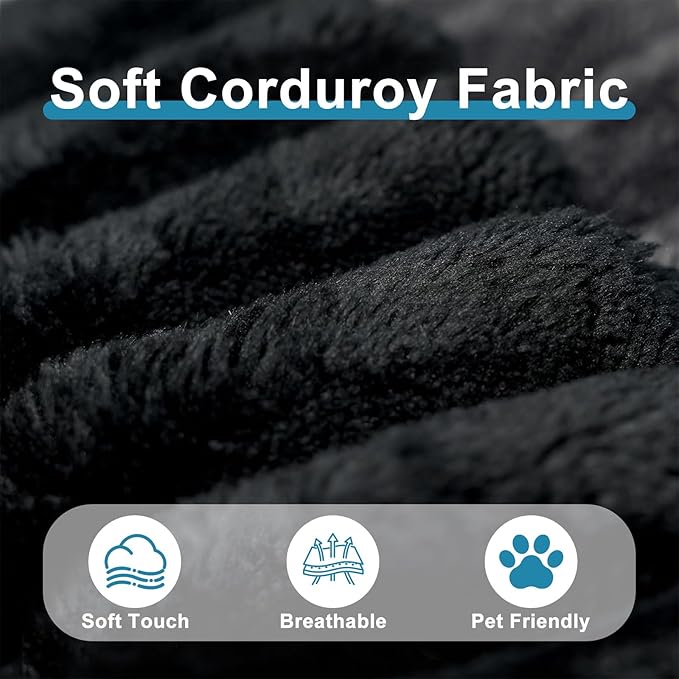 Saiveina 63" Corduroy Loveseat Sofa, Deep Seat Comfy Couch with Backrest and Armrests, No Assembly Required, 2 Seater Couch for Living Room Bedroom Apartment, Black