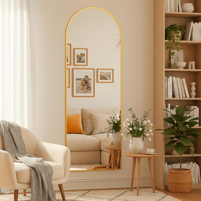 Arched Mirror Full Length, 59"x16" Body Mirrors with Shatter-Proof Glass, Mirror Full Length with Arch Aluminum Frame for Home Decor, Mirrors for Bedroom Bathroom, Gold