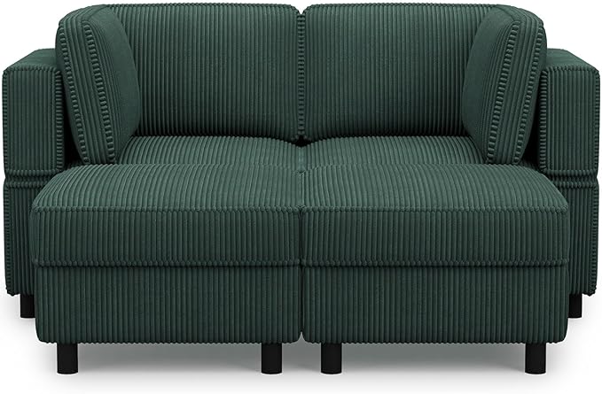 63" Modular Sectional Sofa with Storage Seat,Corduroy Sectional Couch Convertible 4 Seat Modular Sleeper Sofa Couch with Movable Ottoman Chaise,Comfy Sectional Couches for Living Room,Green