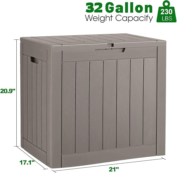 32 Gallon Deck Box Lockable Resin Indoor Outdoor Storage Box waterproof Outdoor Container for Patio Furniture, Pool Accessories, Cushions, Garden Tools, Sports Equipment