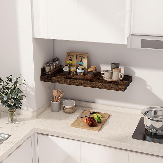 Floating Shelves 30 Inch Long, 12 Inch Deep Floating Shelf for Books, Rustic Wood 30 x 12 Storage Shelves for Wall Storage & Display, Thicked Wall Shelf for Kitchen, Living Room, Rustic Brown, 1 Pack