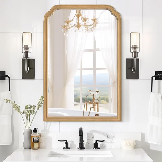 HOMECOOKIN Wood Bathroom Mirrors for Wall Mounted, 24" x 36" Rustic Wood Frame Wall Mirrors Decorative for Living Room or Bedroom Vanity Mirror (Natural) B