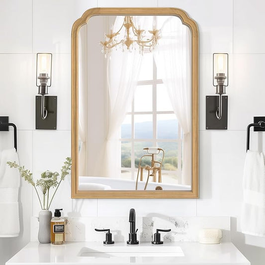 HOMECOOKIN Wood Bathroom Mirrors for Wall Mounted, 24" x 36" Rustic Wood Frame Wall Mirrors Decorative for Living Room or Bedroom Vanity Mirror (Natural) B