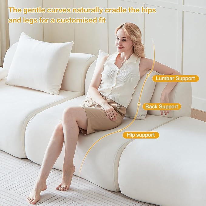 Sectional Couches for Living Room 114" Boneless Couch with Ottoman, Modular Sectional Sofa L Shaped Couch with 2 Seater, Cloud Couches Modern Compressed Sofas No Assembly