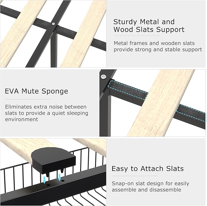 VECELO Queen Size Bed Frame with Storage Drawers, Upholstered Platform Bedframe with Wingback Headboard, No Box Spring Needed, Classic Grey