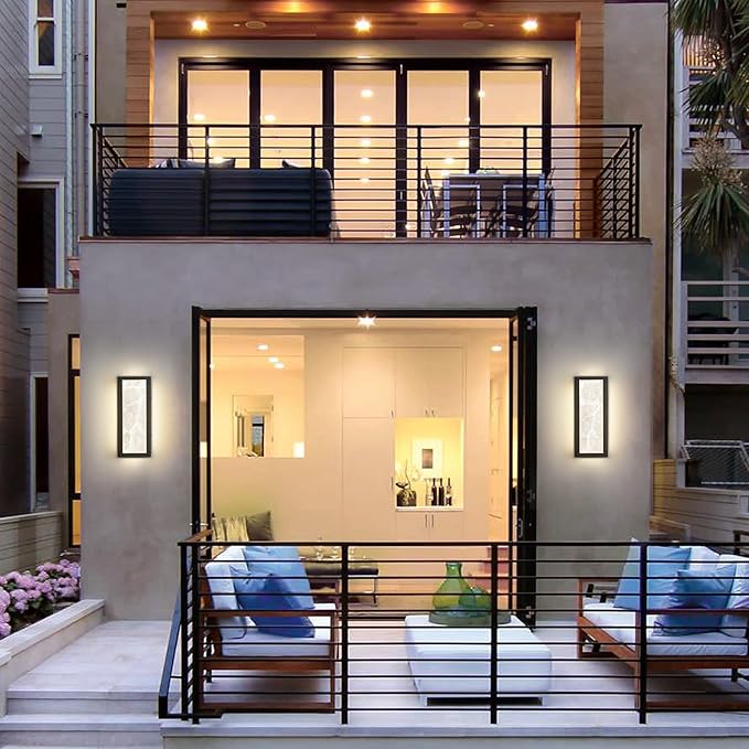 Outdoor Wall Light LED 20W 16.9in Rectangle - Black Modern Exterior Lighting Fixture with Resin Shade,IP65 Waterproof Porch Sconce Brightens to Garage,Front Door,Patio