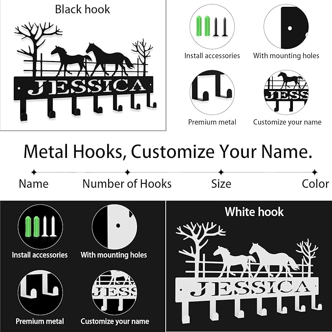 Personalized Key Hooks for Wall,Custom Name Galloping Horse Key Holder Wall Mounted,Fashion Coat Rack,Metal Key Hanger with Hooks,Key Rack Organizer for Entryway,Hallway,Doorway
