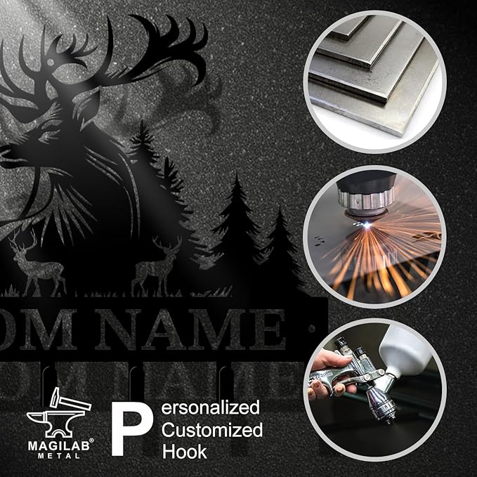 Personalized Custom Name Forest Deer Wall Keys Hooks,Metal Forest Deer Art Clothes Hooks,Metal Forest Deer Wall Home Storage Decorative,For Front Door, Hallway, Kitchen, Bedroom,Keys,Hats (Style D)