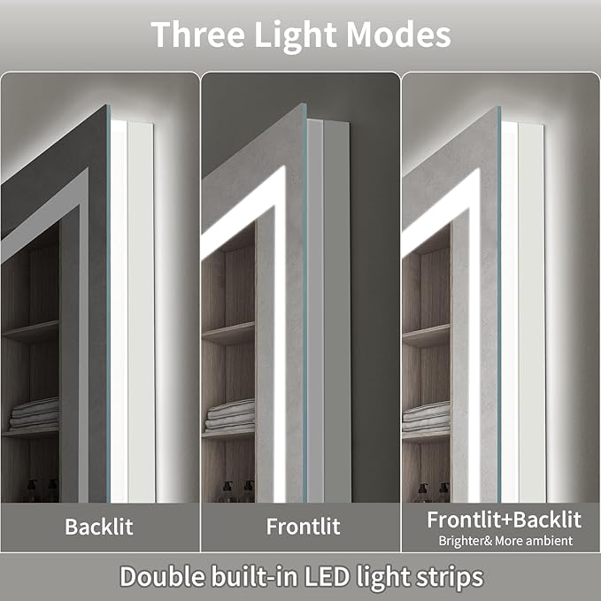 LED Mirror for Bathroom, 30x36 Inch Backlit + Front Lighted Bathroom Vanity Mirror with Lights for Wall, Double Light Strips, 3 Colors, Shatter-Proof, Anti-Fog and Brightness Memory