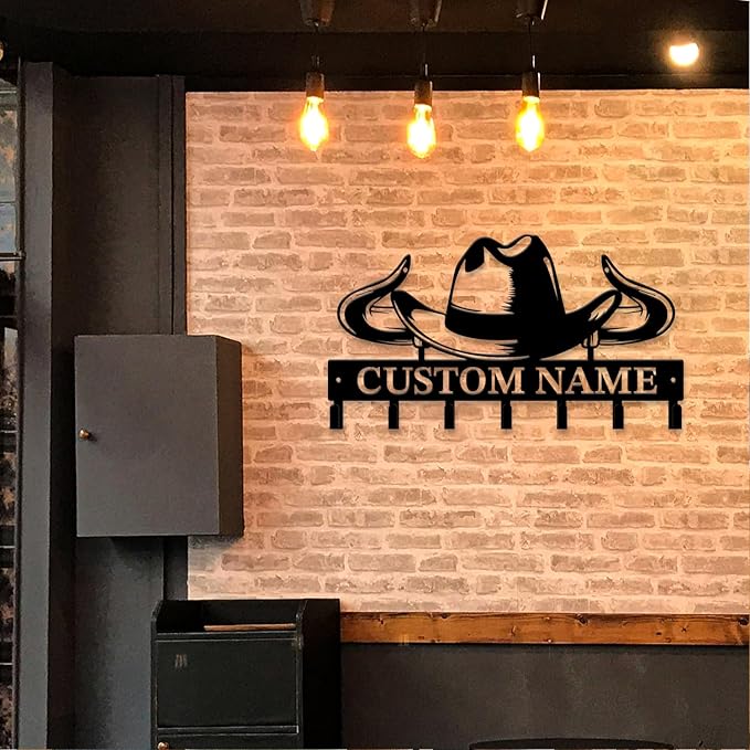 Personalized Custom Name West Cowboy Keys Hooks,Metal Cowboy Art Clothes Keys Hooks,Metal Cowboy Lover Wall Home Storage Decorative Keys Hooks,Key Holder Hooks for Wall (Style B)