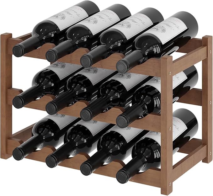 Wine Rack，Bamboo Wine Storage Cabinet Shelf，Countertop Wine Shelf- Freestanding Wine Holder for Kitchen & Pantry (Brown, 3-Tier)