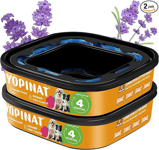 Jumbo Square Refill Bags 2 Pack – Lasts Up to 8 Months – Lavender Scented Dog Poop Bags for Dogs – Pet Waste Refills for Odor Control – Fits Pet Genie Dog Waste Disposal System & Litter Genie Pails