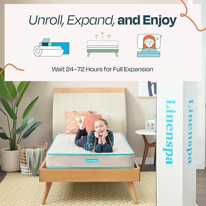 Linenspa 6 Inch Mattress - Firm Feel - Bonnell Spring with Foam Layer - Mattress in a Box - Youth or Kids Bed - Guest Bedroom - Durable and Breathable Support - Affordable - Twin Size