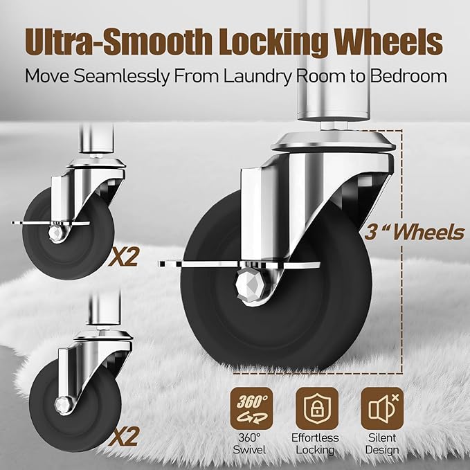 Heavy Duty Clothes Rack Load 500 LBS,Clothes Clothing Racks for Hanging Clothes with Lockable Wheels & Stable Shelves, Rolling Garment Wardrobe Portable Closet Rack,Sliver