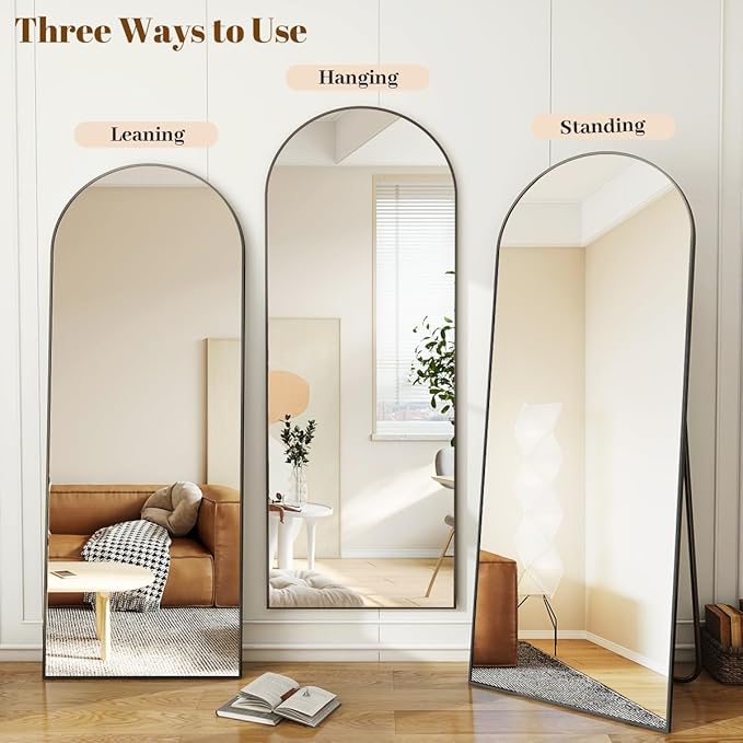 Koonmi 34"x76" Arched Full Length Mirror, Black Large Floor Mirror with Aluminum Alloy Frame Standing Hanging or Leaning Wall-Mounted Full Body Mirror for Living Room and Bedroom