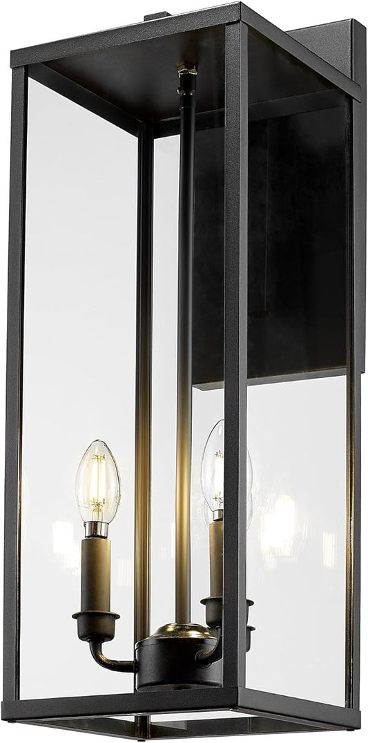 Bestshared Outdoor Wall Lantern, 24 Inch Tall Large Wall Sconce Clear Glass, Anti-Rust Modern Black Outside Lantern Lamp for House Front Porch Doorway Patio (Black, 24"-1 Pack)