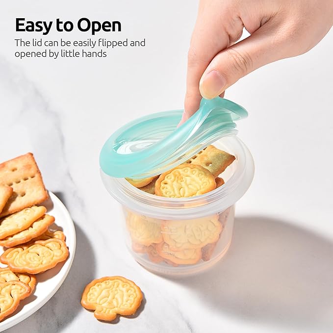 U-Taste 4oz×2 Silicone Food Container Set: Small Kitchen Storage with Airtight Lid, Freezer & Microwave Safe, Snack Box with Date Marking Circle, Clear Stackable for Yogurt, Hummus, Garnish-Aqua Sky