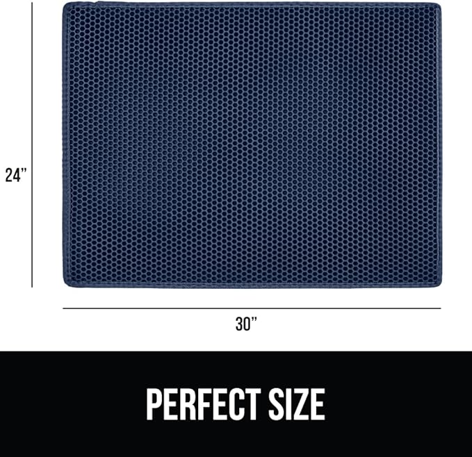 GORILLA GRIP Honeycomb Cat Litter Box Mat, Two Layer Trapping Waste Mats, Soft On Paws, Litter Box Supplies and Essentials for Indoor Cats, Traps Excess, Water Resistant for Floors, 30x24 Navy Blue