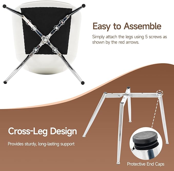 Brage Living Dining Chairs Set of 2, PU Leather Modern Armless Kitchen Dining Room Chairs, Upholstered Accent Side Chairs with Metal Legs (White with Silver Legs)