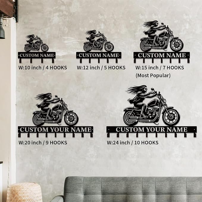 Personalized Custom Name Motorcycle Keys Hooks,Metal Motorcycle Art Clothes Keys Hooks,Metal Motorcycle Lover Wall Home Storage Decorative Keys Hooks,Key Holder Hooks for Wall (Style B)