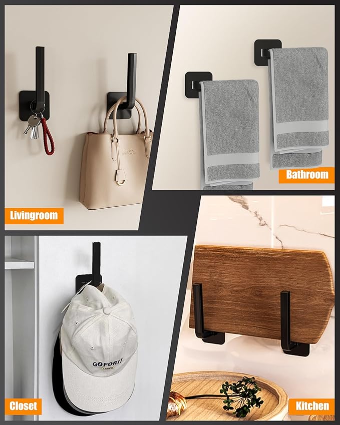 Hat Rack for Hat Storage (8-Pack), Multi-Purpose Hat Organizer, Strong Adhesive Hat Hooks for Wall Hat Organizer for Baseball Caps, Two Mounting Options Hat Hook, Black