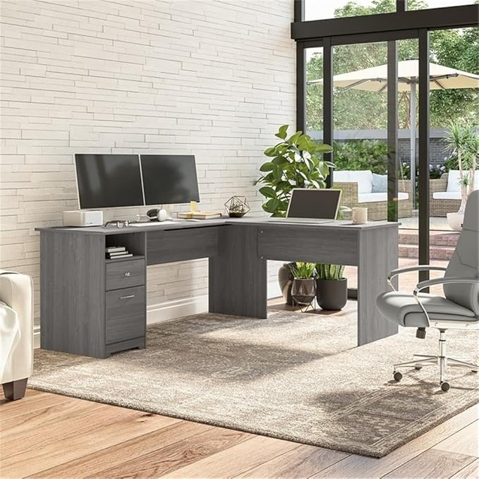 Bush Furniture L Shaped Desk with Drawers for Executive and Home Office | Cabot Collection Corner Table with Storage and Chrome Hardware | 72Wx23DX42W Return