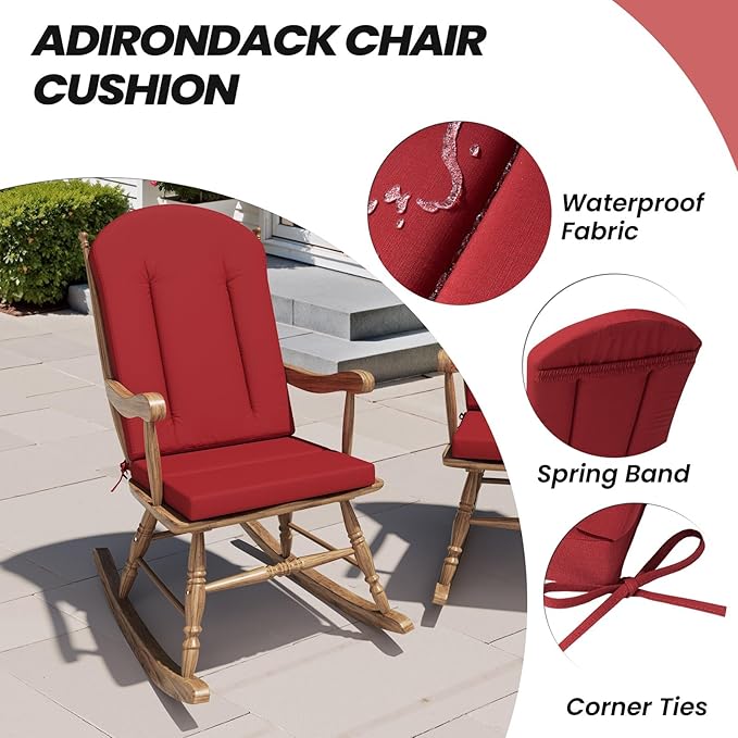 Crestlive Products Adirondack Chair Cushion Outdoor Rocking Chair Cushion Water Resistant 50x20 Inch High Back Patio Replacement Cushion, Chili