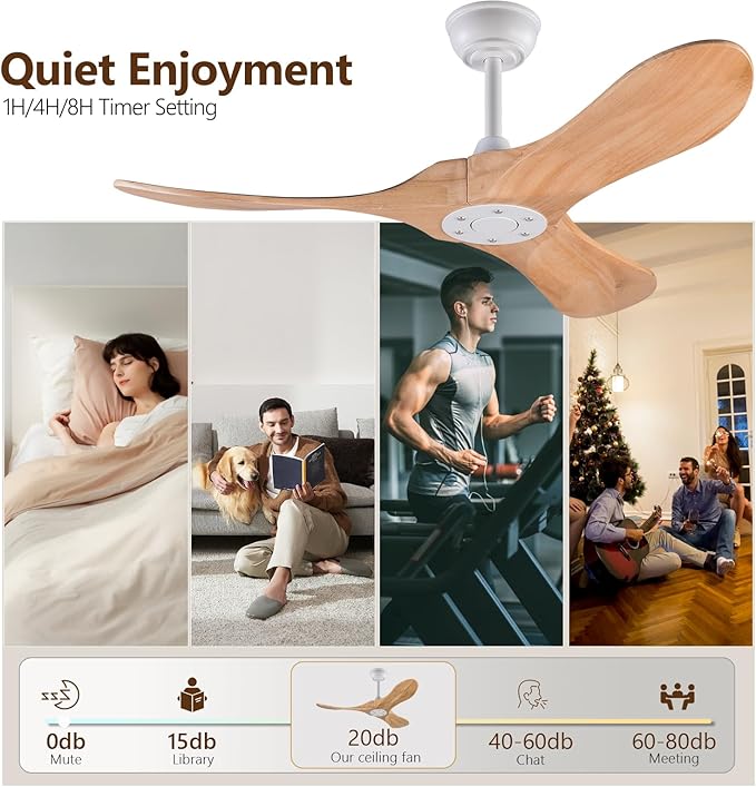 42 Inch Ceiling Fan no Light with Remote, Ceiling Fan without Light, 3 Wooden Blades,Reversible DC Motor,6 Speeds,Outdoor Indoor Ceiling Fan for Patio Bedroom Office