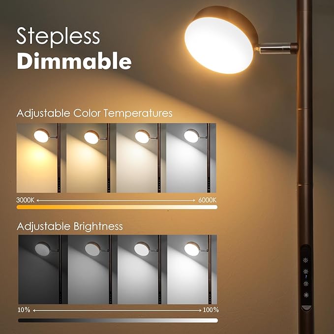 Tree Floor Lamp for Living Room - Modern Brown Standing Lamp, LED Floor Light with Remote & Touch, 3000K-6000K Dimmable for Bedroom Office Reading (3 Head)