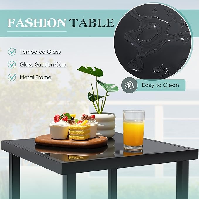 Greesum 3 Pieces Rocking Wicker Bistro Set, Patio Outdoor Furniture Conversation Sets with Porch Chairs and Glass Coffee Table, Red