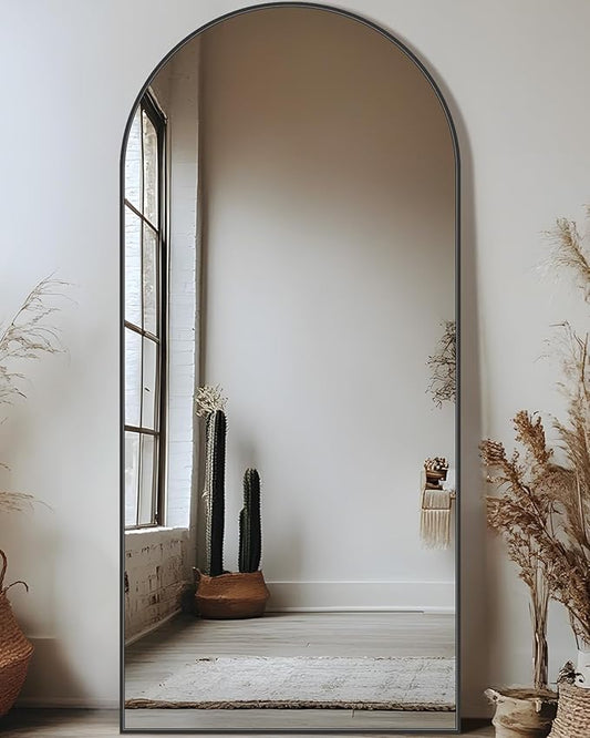 Full Length Mirror, 68"x26" Arched Floor Mirror Freestanding, Floor Standing Full Body Mirror with Stand for Bedroom, Hanging Mounted for Living Room Cloakroom, Black