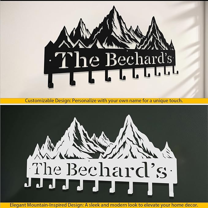 Custom Metal Key Rack Hooks, Personalized Key Holder for Wall, Mountain Theme Wall Decoration, Key Hanger Organizer for Living Room, Entryway, Offices, Kitchen Decor