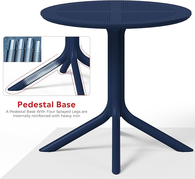 Costaelm Sunshine 31.5" Round Plastic Outdoor Patio Dining Table for 4, Navy Blue