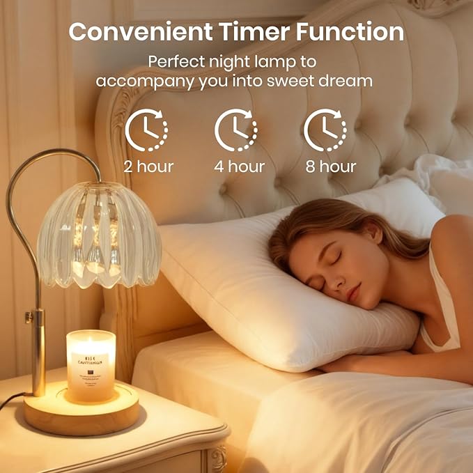 Candle Warmer Lamp with Timer & Dimmer, Height Adjustable Electric Candle Lamp Warmer for Scented Jar Candles with 2 Bulbs, Modern Home Decor Gifts for Women Mom