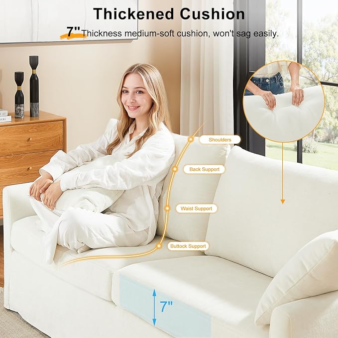 85" Chenille Sofa Couches for Living Room, 3 Seater Sofa with 2 Pillows, Modern Couches Tool-Free Setup, Comfy Oversized Loveseat with Medium Firm Cushions for Small Spaces, Apartment