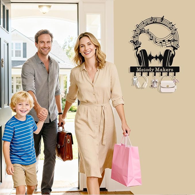 Personalized Key Holder Wall Mount, Custom Metal Music Keys Holder for Wall with Name, Wall Key Hanger Rack with Hooks for Entryway, Front Door, Living Room, Kitchen, Bathroom, Garden