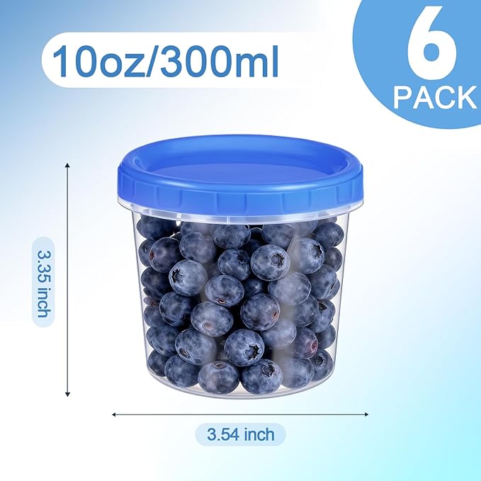 6 Pcs 10 oz Plastic Containers with Screw Lids, Reusable Clear Food Storage Containers with Pen and Brush for Snack Salad Fruit, Freezer Storage Containers, Microwave & Dishwasher Safe