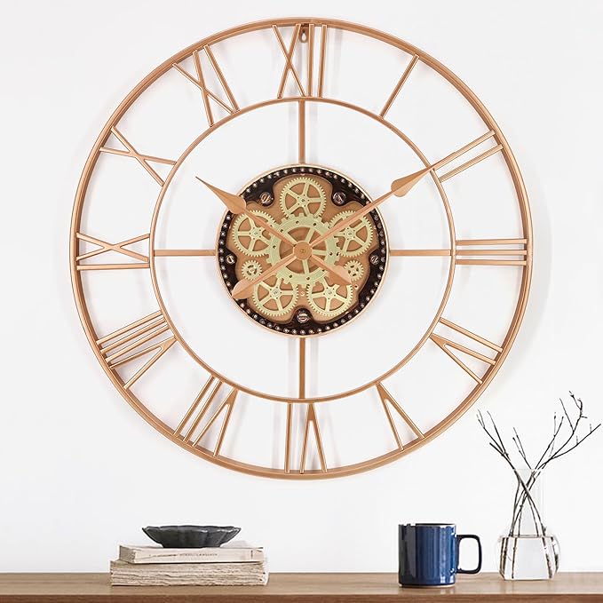 29 Inch Large Wall Clocks for Living Room Decor with Moving Gears,Large Wall Clock Industrial Steampunk,Oversized Metal Analog Wall Clocks for Farmhouse Home Battery Operated