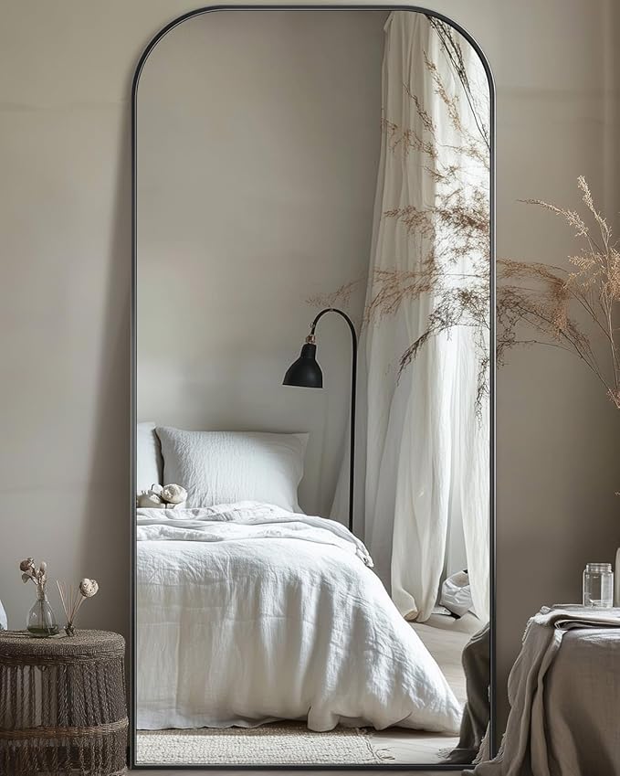 Antok Full Length Mirror, 76"x34" Floor Mirror Freestanding, Arched Floor Standing Large Mirror Full Body Mirrors with Stand for Bedroom, Hanging Mounted Mirrors for Living Room, Black