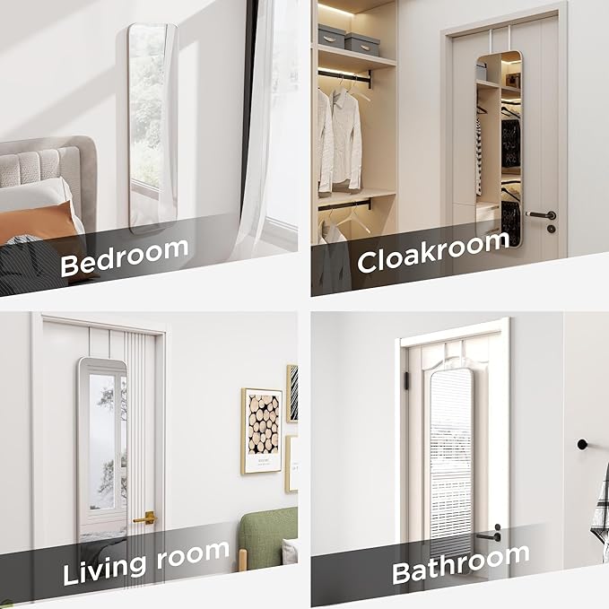 47x14 Mirror Rectangle Full Body Length Door Hanging Wall Mounted Aluminum Alloy Metal Frame Dressing Make-up Mirrors for Entryway Bedroom Bathroom Living Room 47 14 inch Silver