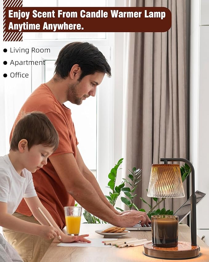 Candle Warmer Lamp with Timer Dimmable - Adjustable Electric Wax Melt Warmer Scented Large Jar Candles Lights, House Warming Birthday Gifts for Women, Glass Vintage New Home Living Room Decor, Brown