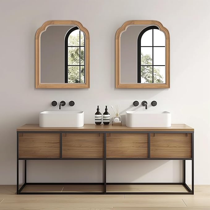 HOMECOOKIN Wood Bathroom Mirrors for Wall Mounted, 16" x 20" Rustic Wood Frame Wall Mirrors Decorative for Living Room or Bedroom Vanity Mirror (DH) B