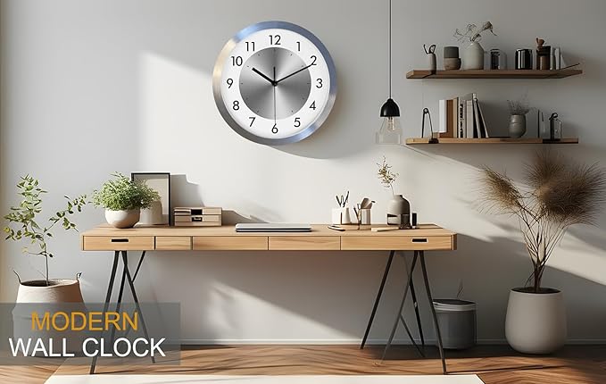 Silent Wall Clock Battery Operated,Modern Metal Wall Clock Decorative for Living Room/Kitchen/Office/Home,12 inch